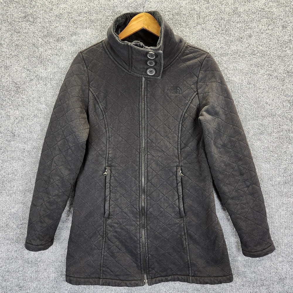 North Face Jacket Womens Large Black Quilted Full Zip High Collar Fleece Lined